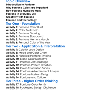 Pantone Colors Worksheet Activity Booklet