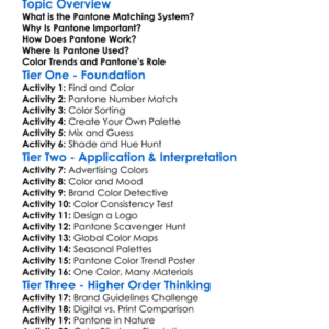 Pantone Matching System Worksheet Activity Booklet