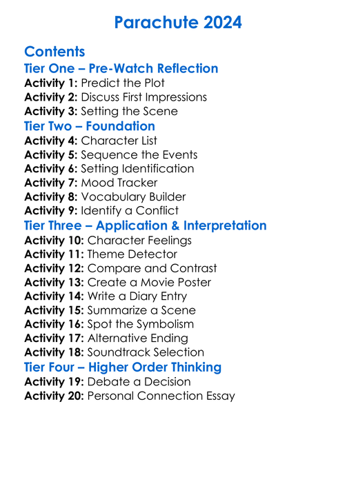 Parachute 2024 Worksheet Activity Booklet