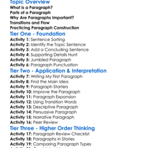 Paragraph Construction Worksheet Activity Booklet