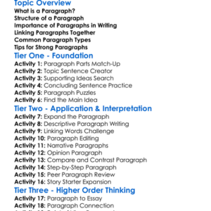 Paragraph Development Worksheet Activity Booklet