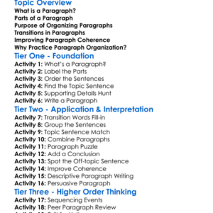 Paragraph Organization Worksheet Activity Booklet
