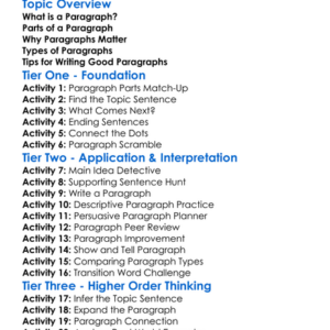 Paragraph Structure Worksheet Activity Booklet