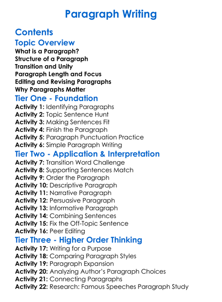 Paragraph Writing Worksheet Activity Booklet
