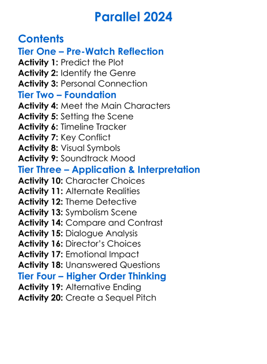 Parallel 2024 Worksheet Activity Booklet