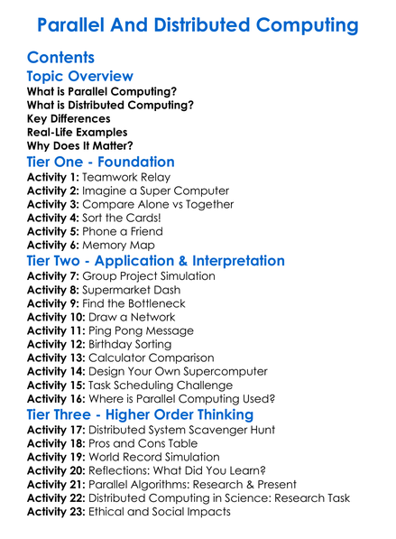 Parallel And Distributed Computing Worksheet Activity Booklet
