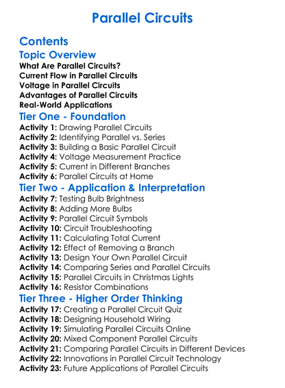 Parallel Circuits Worksheet Activity Booklet