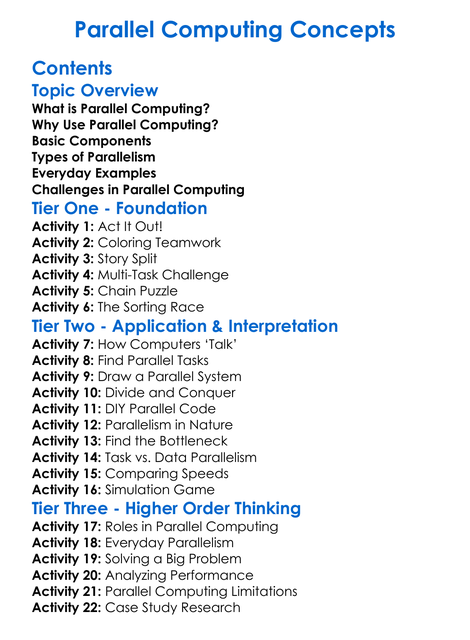 Parallel Computing Concepts Worksheet Activity Booklet
