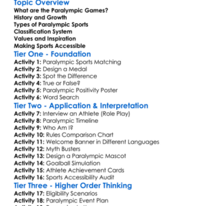 Paralympic Sports Awareness Worksheet Activity Booklet