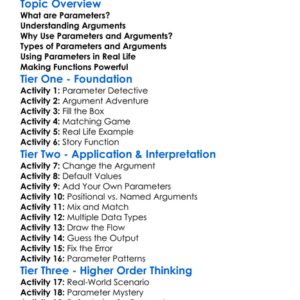 Parameters And Arguments Worksheet Activity Booklet