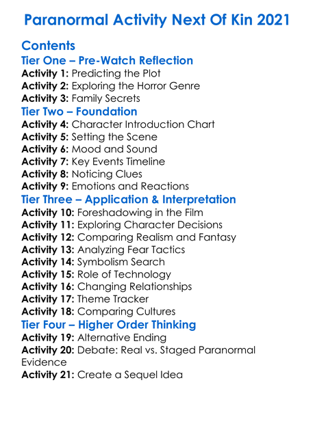 Paranormal Activity Next Of Kin 2021 Worksheet Activity Booklet
