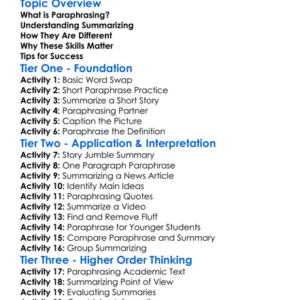 Paraphrasing And Summarizing Worksheet Activity Booklet