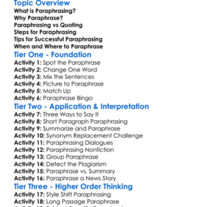 Paraphrasing Skills Worksheet Activity Booklet