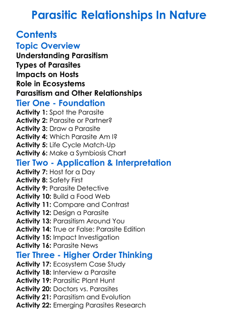Parasitic Relationships In Nature Worksheet Activity Booklet