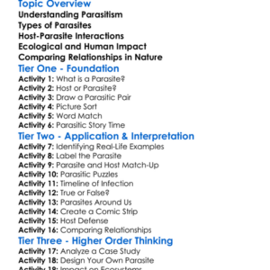Parasitic Relationships Worksheet Activity Booklet