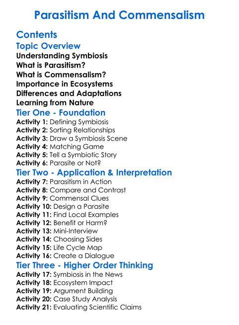 Parasitism And Commensalism Worksheet Activity Booklet
