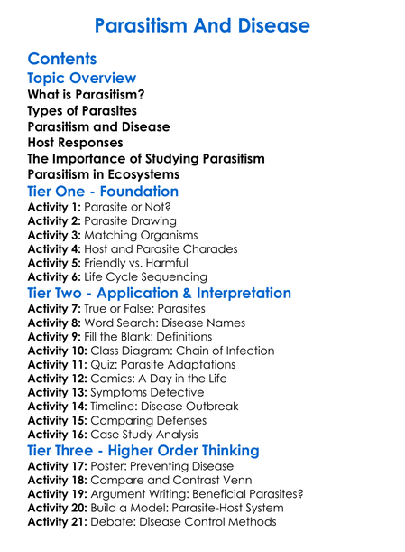 Parasitism And Disease Worksheet Activity Booklet
