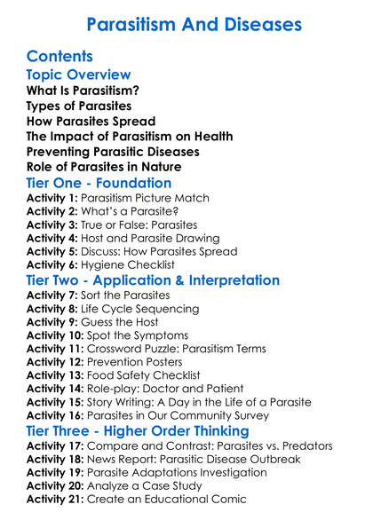 Parasitism And Diseases Worksheet Activity Booklet