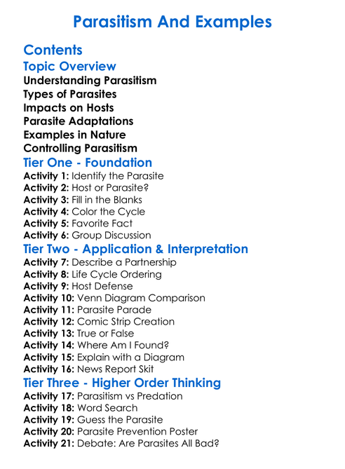 Parasitism And Examples Worksheet Activity Booklet
