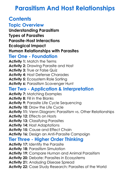 Parasitism And Host Relationships Worksheet Activity Booklet