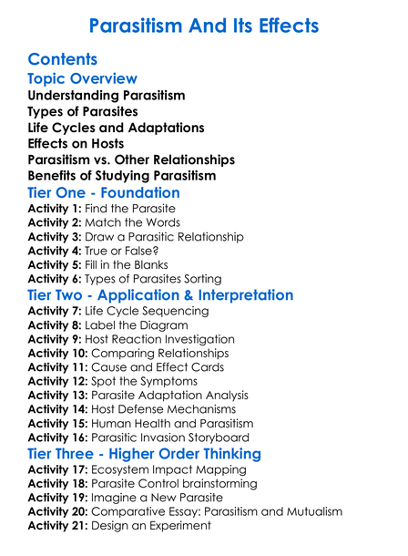 Parasitism And Its Effects Worksheet Activity Booklet