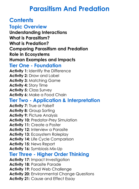 Parasitism And Predation Worksheet Activity Booklet