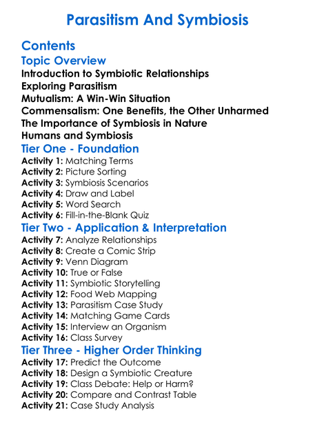 Parasitism And Symbiosis Worksheet Activity Booklet