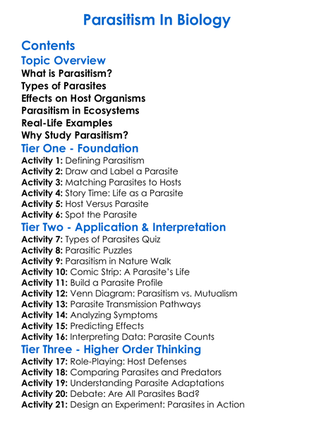 Parasitism In Biology Worksheet Activity Booklet