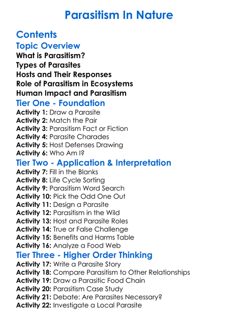 Parasitism In Nature Worksheet Activity Booklet