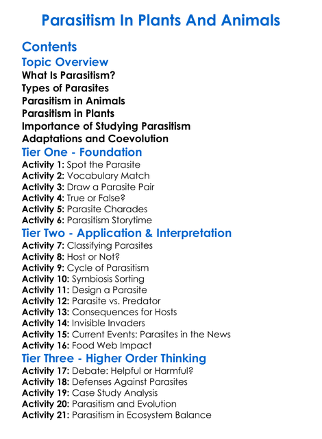 Parasitism In Plants And Animals Worksheet Activity Booklet