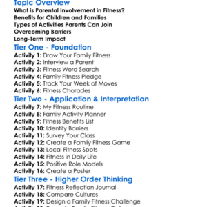 Parental Involvement In Fitness Worksheet Activity Booklet