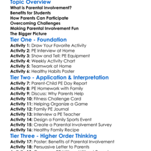 Parental Involvement In Pe Worksheet Activity Booklet