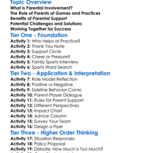 Parental Involvement In Youth Sports Worksheet Activity Booklet