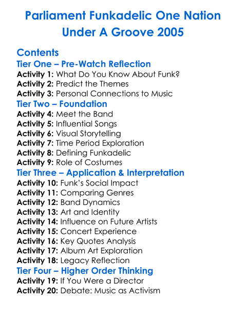 Parliament Funkadelic One Nation Under A Groove 2005 Worksheet Activity Booklet