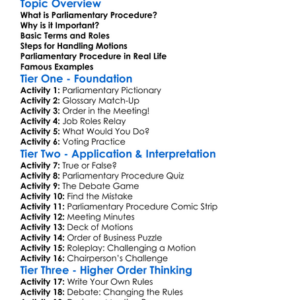 Parliamentary Procedure Worksheet Activity Booklet