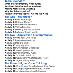 Parliamentary Procedures Worksheet Activity Booklet