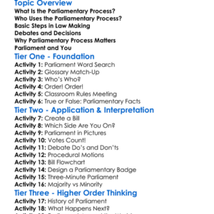 Parliamentary Process Worksheet Activity Booklet