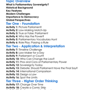 Parliamentary Sovereignty Worksheet Activity Booklet