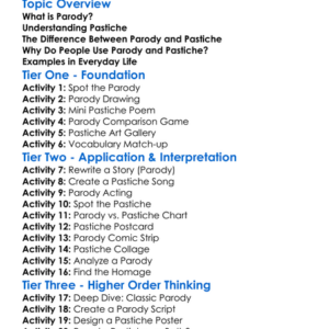 Parody And Pastiche Worksheet Activity Booklet