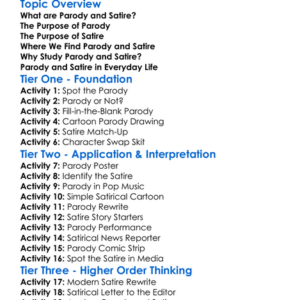 Parody And Satire Worksheet Activity Booklet