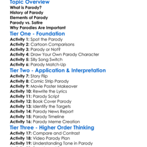 Parody Worksheet Activity Booklet