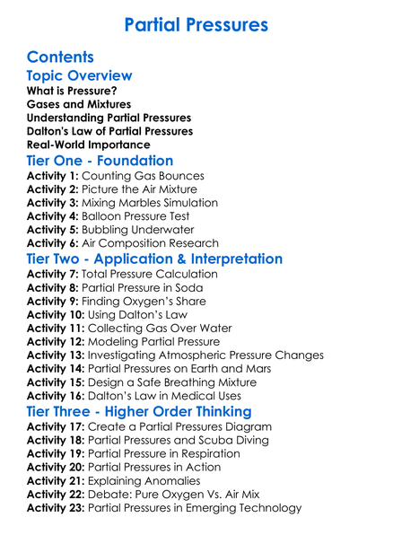 Partial Pressures Worksheet Activity Booklet