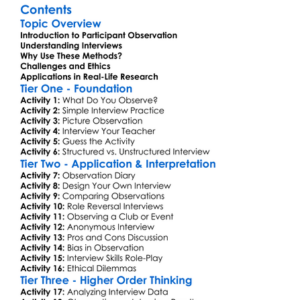 Participant Observation And Interviews Worksheet Activity Booklet
