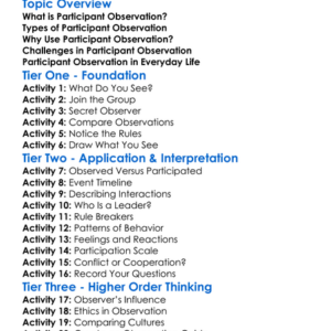 Participant Observation Worksheet Activity Booklet
