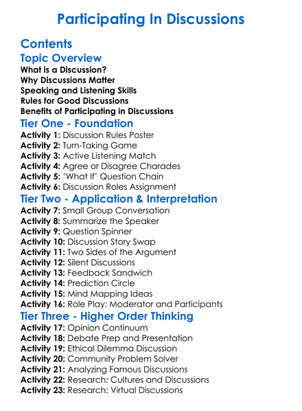 Participating In Discussions Worksheet Activity Booklet