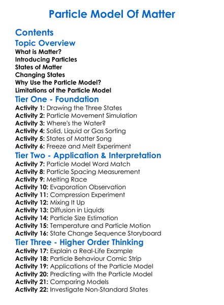 Particle Model Of Matter Worksheet Activity Booklet