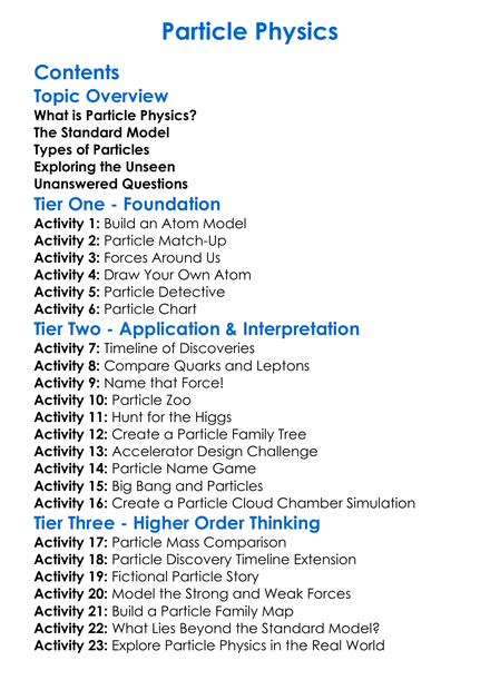 Particle Physics Worksheet Activity Booklet