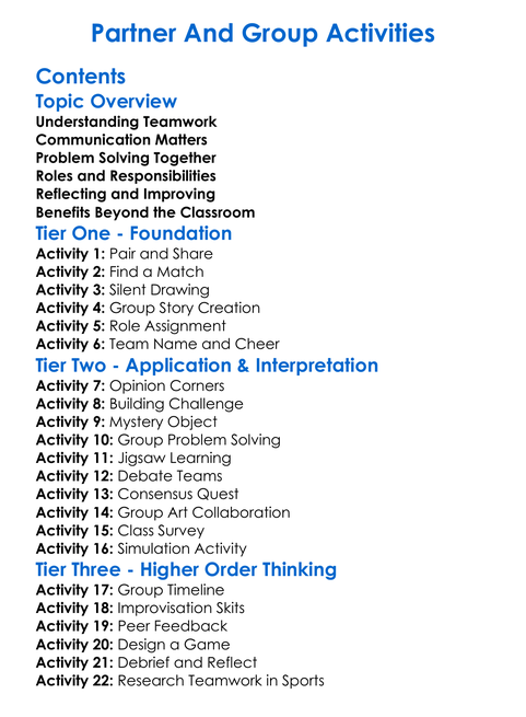 Partner And Group Activities Worksheet Activity Booklet