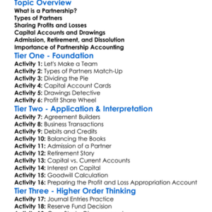 Partnership Accounting Worksheet Activity Booklet