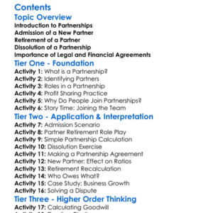 Partnership Admission Retirement And Dissolution Worksheet Activity Booklet